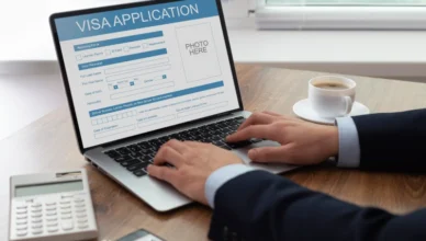 Online visa application form on laptop