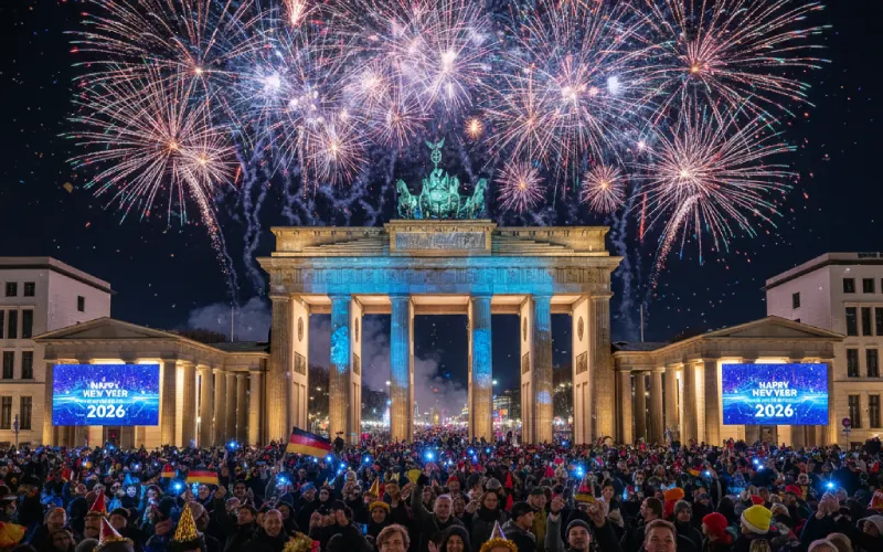 New Year fireworks at Brandenburg Gate in Berlin