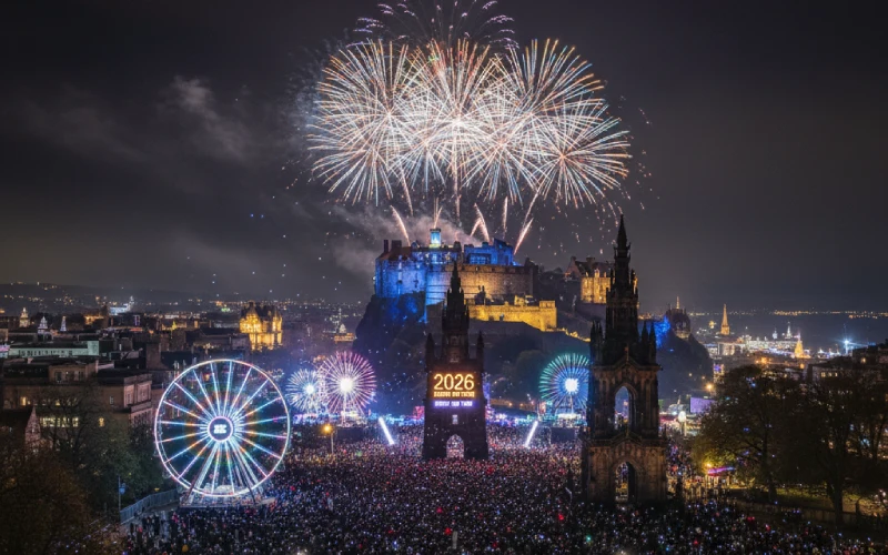 New Year fireworks over Edinburgh Castle, Scotland