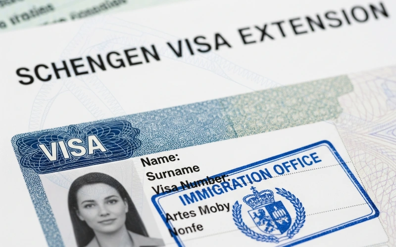 Schengen visa extension with immigration office stamp