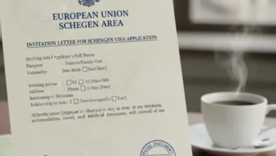 Close-up of an official invitation letter and official stamp