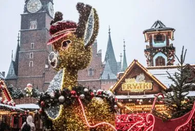 Festive Christmas Market with Golden Reindeer