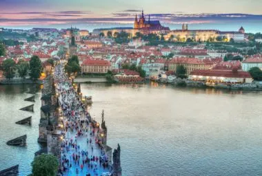 People Walking on Concrete Bridge , Prague, Czech Republic
